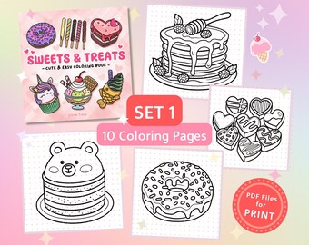 スイートトリートのぬり絵：かわいいデザート、セット 1（PDF ダウンロード）