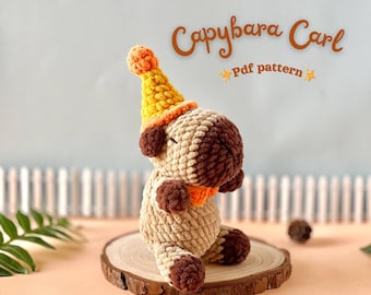 かぎ針編みのかわいいカピバラシェフキーホルダーPDFパターン