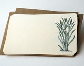 The Cattails Notecards in Cream, Green, and Brown - Set of 6 flat Notecards and Kraft Envelopes