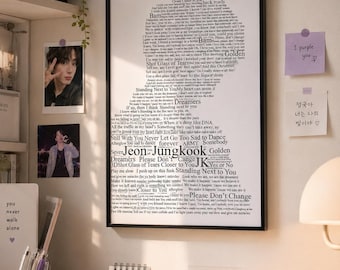 Jungkook Poster Printable BTS | Custom Lyric Word Art Portrait | Jungkook  Kpop Wall Art | ARMY Gift | Minimal Aesthetic Decor