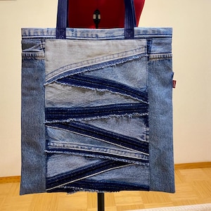 Op maat gemaakte denim draagtas, handgemaakte upcycled canvas draagtas, duurzaam cadeau, gepcycled spijkerbroek schoudertas, milieuvriendelijke tas van gerecyclede stof