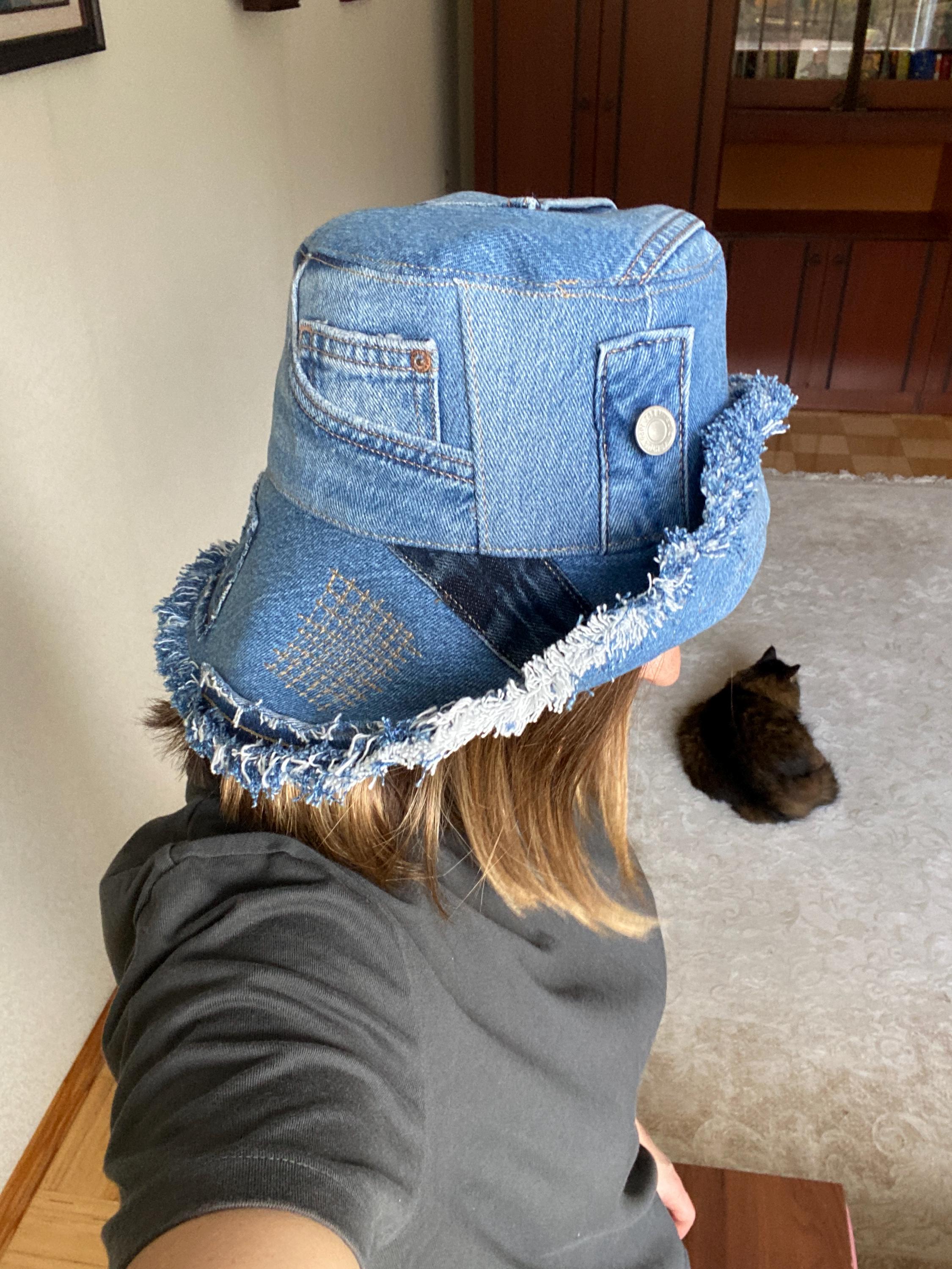 Boho Denim Bucket Hat: Upcycled Vintage Style for Any Outfit 