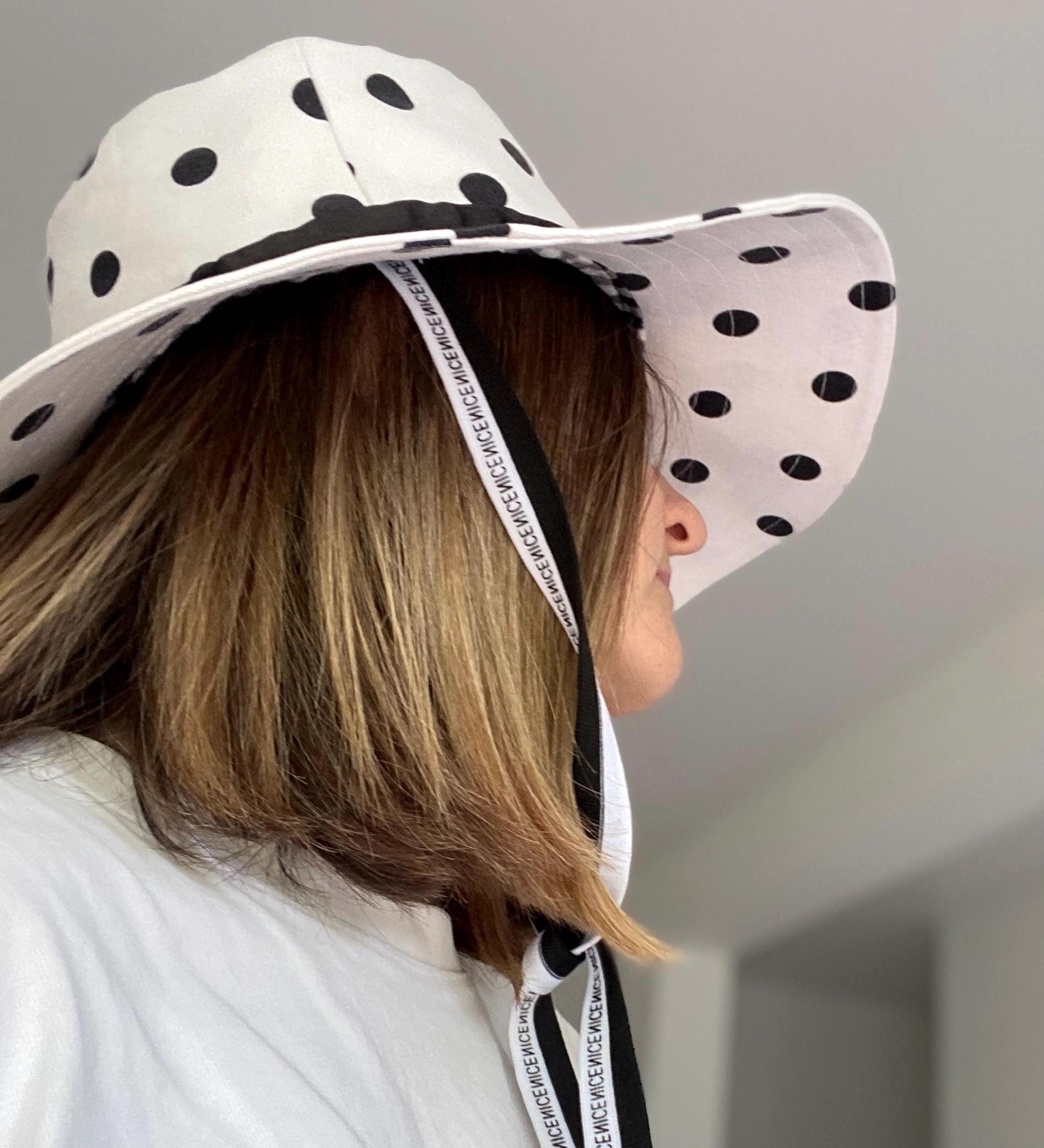 Chic White Polka Dot Sun Hat With Wide Brim – Perfect for 