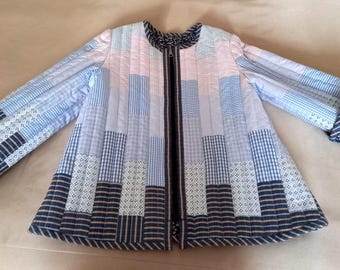 Upcycled Cotton Quilted Jacket for Girls: Pastel Patchwork Design