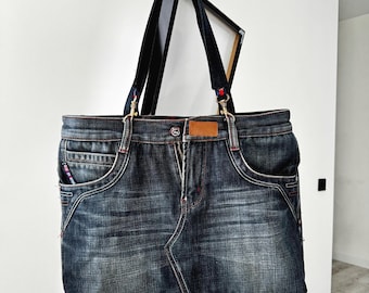 One-of-a-Kind Upcycled Denim Tote Bag | Eco-Friendly Handmade Patchwork