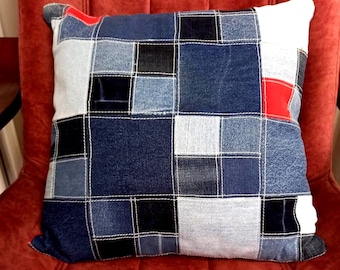 Handmade Patchwork Denim Pillow Cover Upcycling