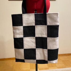 Upcycled denim draagtas — Handgemaakte geüpcycled canvas custom draagtas, duurzaam cadeau