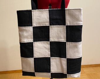 Bolso tote de patchwork de mezclilla reciclada: bolso de lona hecho a mano