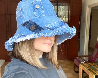 Boho Denim Bucket Hat: Upcycled Vintage Style for Any Outfit