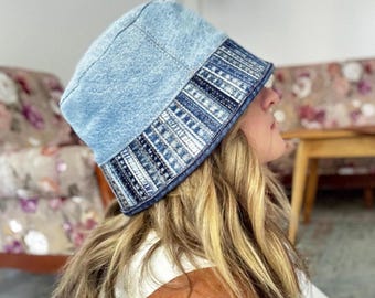Handmade Upcycled Denim Bucket Hat | Patchwork Boho Festival Hat | Custom Size & Color | Unisex | One-of-a-Kind