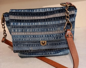 Upcycled Denim Crossbody Handmade Patchwork Bag Made of Jean Joints Cuts