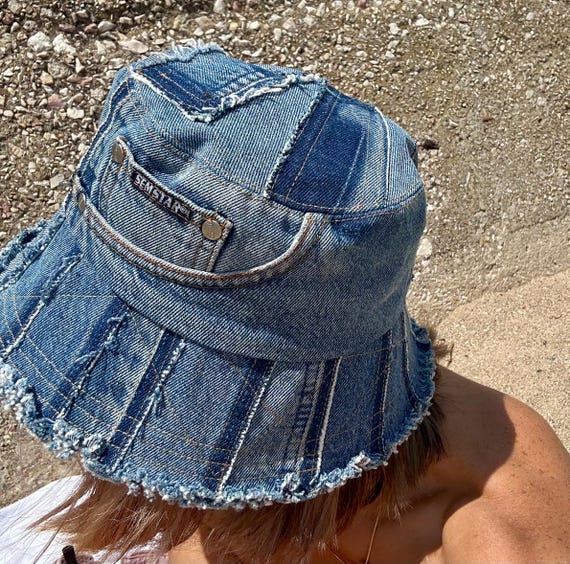 Handmade Upcycled Denim Bucket Hat: Sashiko Patchwork, Eco  display picture 1