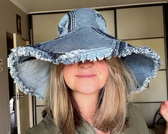 Boho Denim Bucket Hat: Upcycled Vintage Style for Any Outfit