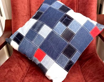 Handmade Patchwork Denim Pillow Cover Upcycling