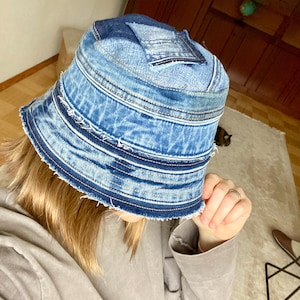 Upcycled Denim Bucket Hat: Handmade Patchwork Jean Belt Design