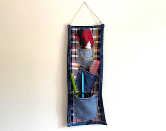 Handmade Hanging Storage from Recycled Jeans and Fabric Backing