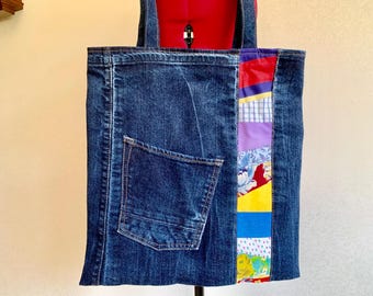 Handmade Denim Tote Bag: Upcycled Jeans Shoulder Bag