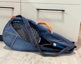 Upcycled Denim Tennis Racket Bag: Handmade Eco-Friendly Sports Cover