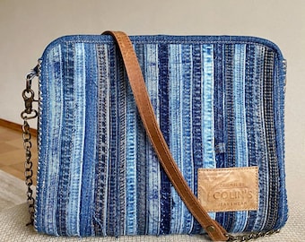 Vintage Chain Strap Handbag Made with Joint Jeans Cuts
