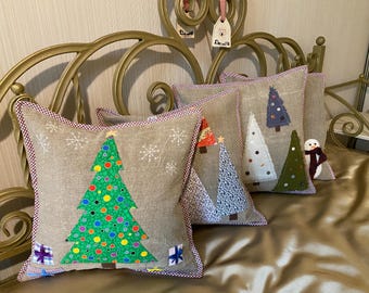 Festive Handmade Christmas Pillow Сases made with organic hemp fabric– Ready to Ship!