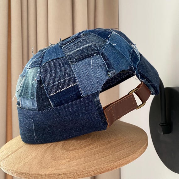 Handmade Patchwork Denim Brimless Hat: Upcycled XL Cap With 