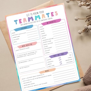 Coworkers survey, employee favorite things, getting to know my team survey printable, team buiding get to know me questionnaire