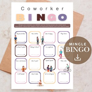 Coworker bingo game, office bingo printable, find the guest bingo, team building game, mix and mingle bingo, employee bingo, workplace bingo
