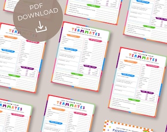 Get to know my team printable, team building get to know me questionnaire, employee favorite list, employee favorite things, get to know you