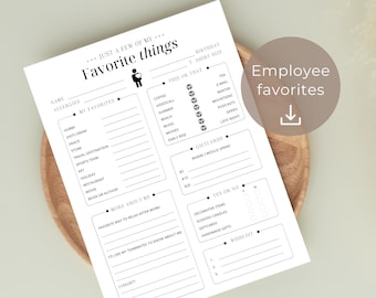 Employee favorites list, get to know my employees printable, team building get to know me questionnaire,  employee favorite things survey