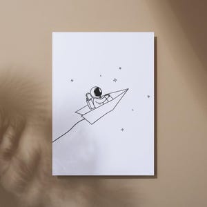 Astronauta en avión de papel / Lienzo minimalista