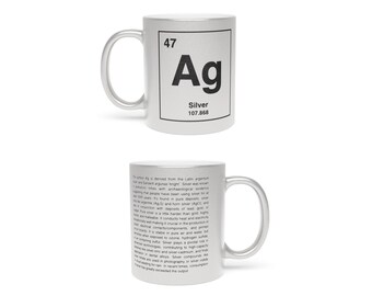 Silver Metallic Mug, Atomic Symbol, Science Gift