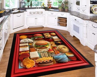 Cheeseburgertapijt, hamburgertapijt, burgertapijt, Kings Burger-tapijt, dubbel cheeseburgertapijt, jeugdtapijten, kleurrijk tapijt, decoratief tapijt, bedrukt tapijt