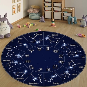 Tappeto dei segni zodiacali, tappeto rotondo, tappeto dell'oroscopo dell'amore, astrologia dei Gemelli, Astrologyzone, segno zodiacale del Leone, tappeto colorato, tappeto decorativo, tappeto stampato