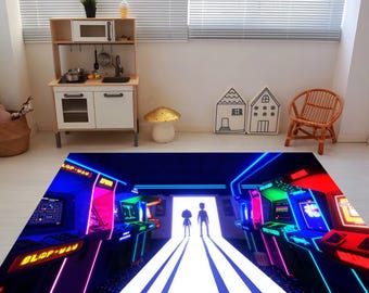 Speelhaltapijt, tapijt speelkamer, neon tapijt, tapijt speelhal, tapijt speelbar, speelhal, neon, speelhal, speelbar, kleurrijk tapijt, coole tapijten, bedrukt tapijt