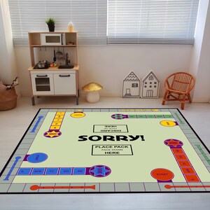 Tappeto per giochi da tavolo Sorry, tappeto per giochi classici, tappeto per sala giochi per bambini, divertente decorazione per serate di giochi in famiglia, tappeto retrò nostalgico, tappetino da gioco interattivo, stampa R.