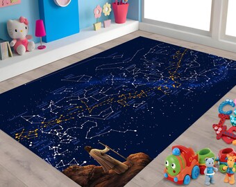 Sterrenbeeld vloerkleed, steratlas vloerkleed, vloerkleed hemelkaart, sterrenbeeld, sterren in Orion, Perseus, grote beer, sterren en sterrenbeelden, bedrukt vloerkleed