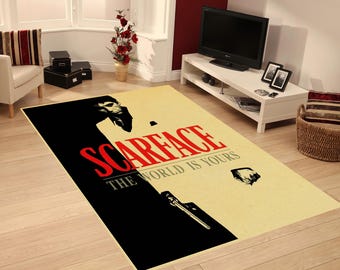 The World Is Yours, Scarface Retro Rug, Scarface Movie Rug, Gangster Rug, Say Hello to my Little Friend, Tony Scarface Rug, Printed Rug