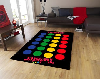 Twister-tapijt, tapijt van twister klassiek, tapijt met games voor houseparty, tapijt voor leuke groepsspellen, jeugdtapijten, kleurrijk tapijt, coole tapijten, decoratief tapijt