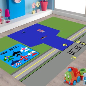 Tapis de River Raid, Tapis de jeu vidéo, Tapis shooter, Tapis de jeux rétro, Jeu vidéo, Shoot Em Up, Shoot Emup, Tapis coloré, Tapis imprimé
