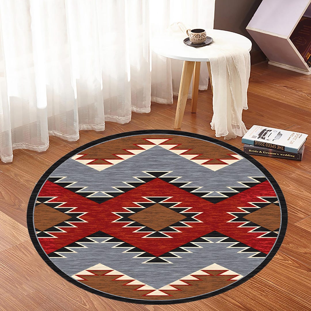 Southwestern Round Rug,aztec Circle Carpet,boho Geometric Area Rug ...