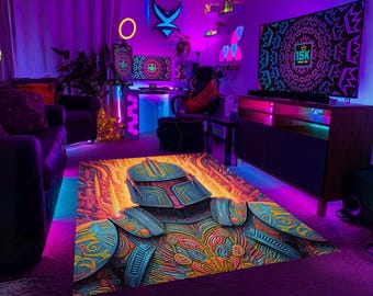 Psychedelisch tapijt, Starwars-tapijt, Cylon-tapijt, Mandalorian Tapijt, The Mandalorian, neon tapijt, kleurrijk tapijt, coole tapijten, decoratief tapijt, bedrukt tapijt