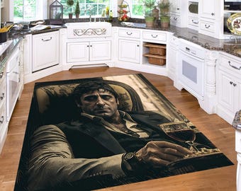 Scarface Retro Rug, Scarface Movie Rug, Gangster Rug, Tony Scarface Rug, Tony Montana Rug, Colorful Rug,Decorative Rug,Cool Rugs,Printed Rug