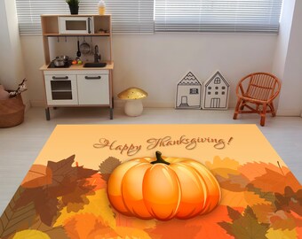 Alfombra de Acción de Gracias, alfombra con calabazas y hojas de otoño, decoración navideña otoñal, tapete naranja para entrada, alfombra festiva de cocina rústica, alfombra estampada