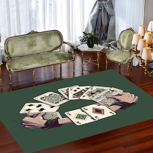 Alfombra de corazones, Alfombra de blackjack, Alfombra de póker, Alfombra de manos de póker, Alfombra de reina de corazones, Alfombra de rummy, Alfombras juveniles, Alfombra colorida, Alfombra decorativa, Alfombra estampada