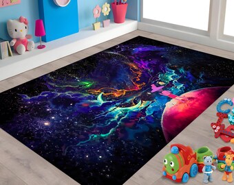 Tapijt van de nachtelijke hemel, planeettapijt, ruimtetapijt, nachtelijke hemel, planeet, ruimte, nachtelijke luchten, lucht en sterren, kleurrijk tapijt, coole tapijten, bedrukt tapijt