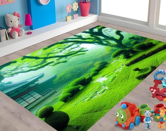 Tapijt met mosthema, tapijt met mosgroen, tapijt van Japanse tuin, het zentuinkleed, de zentuin, japanse tuin, mosgroen, bedrukt tapijt