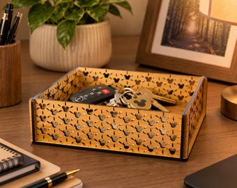 Handcrafted Mickey Mouse Catch All Tray in Choice of Wood | Laser Cut Disney Design for Office  Decor