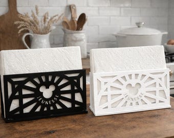 Handcrafted Hidden Mickey  Black or White  Farmhouse Napkin Holder | Personalization Option