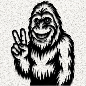 Happy bigfoot peace. Sasquatch wall decor