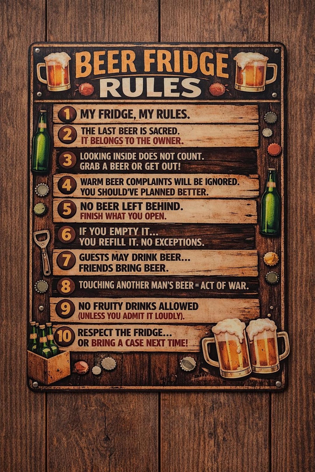 Beer Fridge Rules Metal Sign Funny Bar Sign Man Cave Decor 8x12 ...
